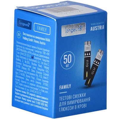 Тест-смужки Longevita Family для глюкометра, 50 штук